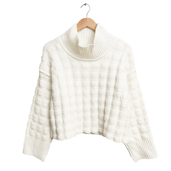 NWT Free People Soul Searcher Checkered Mock Neck Sweater Ivory - Picture 2 of 7